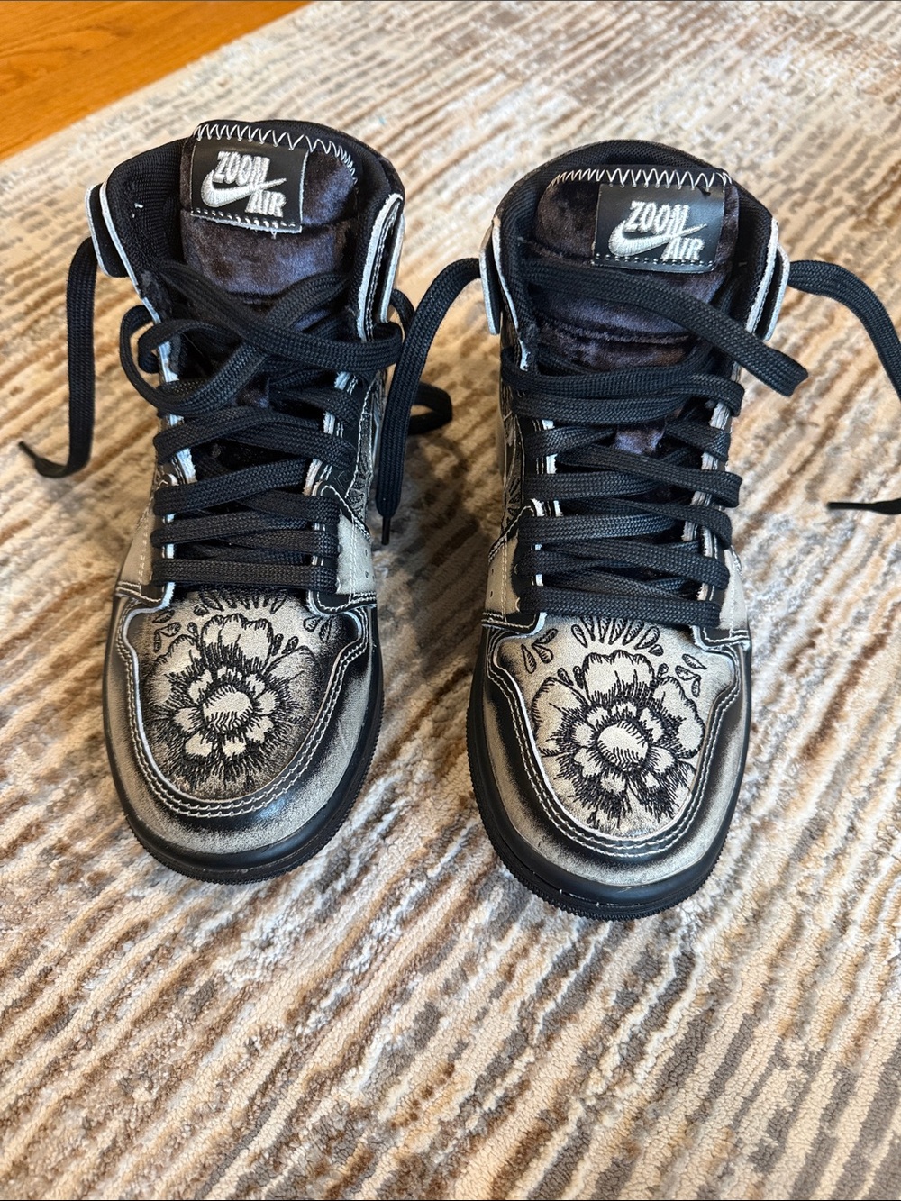 Nike Black and Silver Kids Floral High-Top Sneakers
